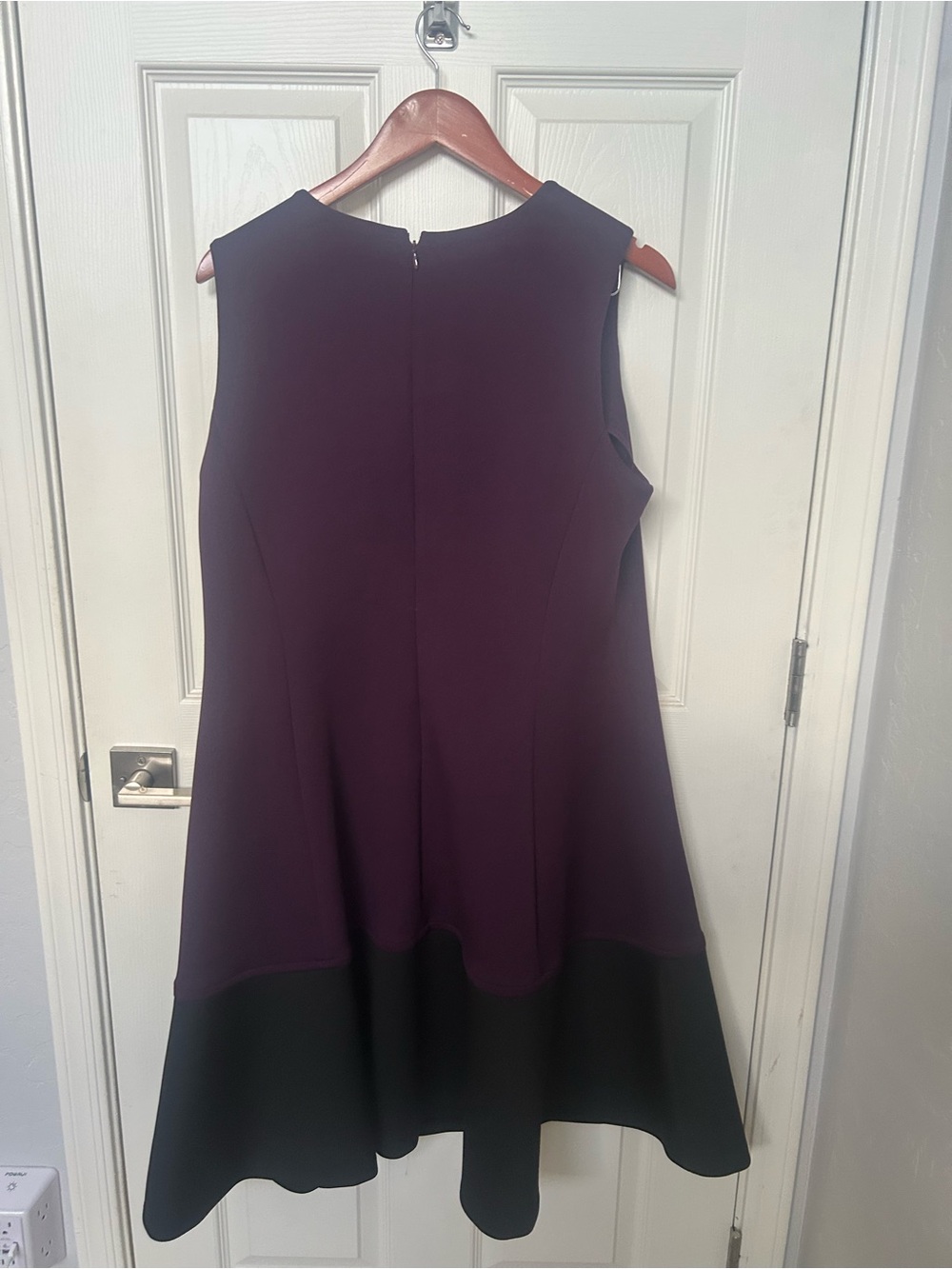 Calvin Klein Purple Sleeveless Fit-and-Flare Midi Dress with Black Hem